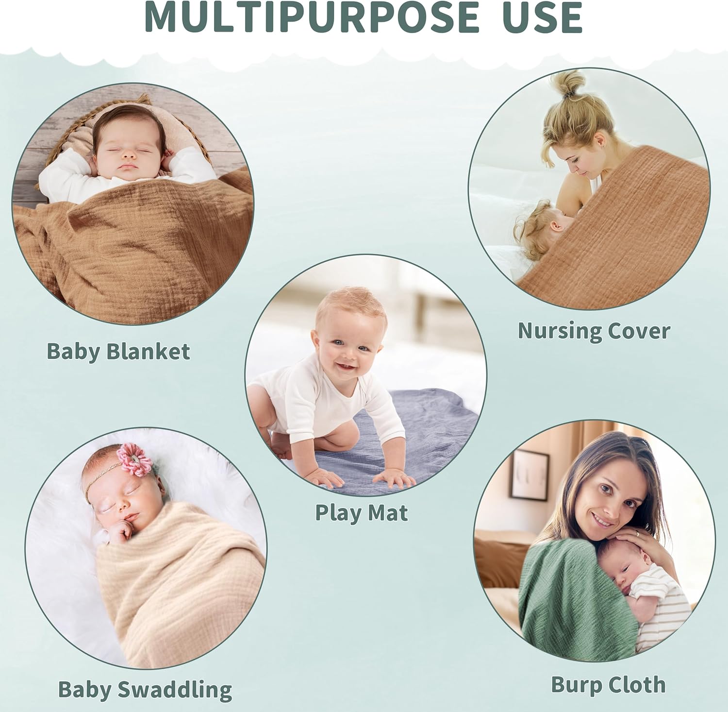 Skiennix Muslin Swaddle Blankets - Soft & Breathable 2-Pack for Newborns | Large 41 x 41 Inches (Beige & Coffee)