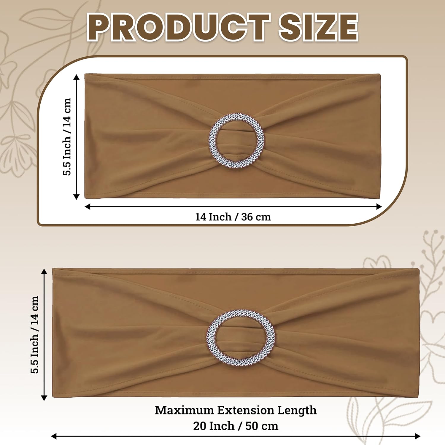 MDS Premium Spandex Chair Sashes - Stretchy Bow Covers with Buckle Slider | 50-Pack in Mocha for Weddings & Events