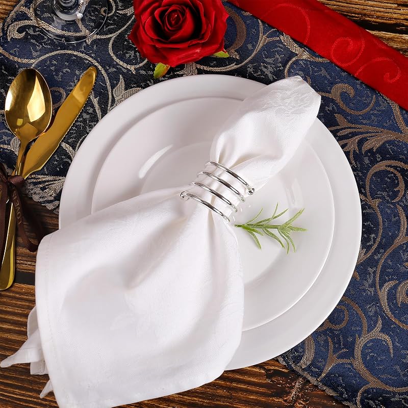 Six-Piece Silver Napkin Ring Set - Holiday Table Decor, 6+Spring Silver Variation