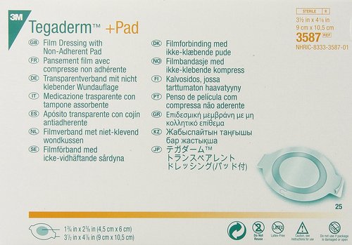 3M™ Tegaderm™ +Pad Film Dressing with Non-Adherent Pad 3587, Oval, Dressing 3 1/2 IN x 4 1/8 IN, Pad 1 3/4 IN x 2 3/8 IN