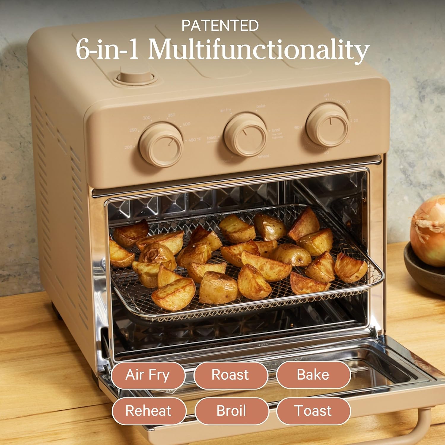 Our Place Wonder Oven - 6-in-1 Air Fryer & Toaster Oven with Steam Infusion | Nonstick Ceramic Bakeware Set (Round, Square & Muffin Pan)