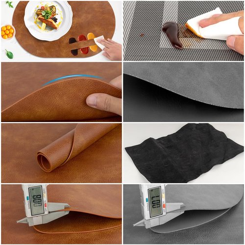 ADRIMER Placemats, Heat Resistant Oval Placemats Set of 4 Washable 12 x 17 Inch, Waterproof Table Mats, Wipeable Pu Place Mats for Kitchen, Dining Room, Turmeric Brown