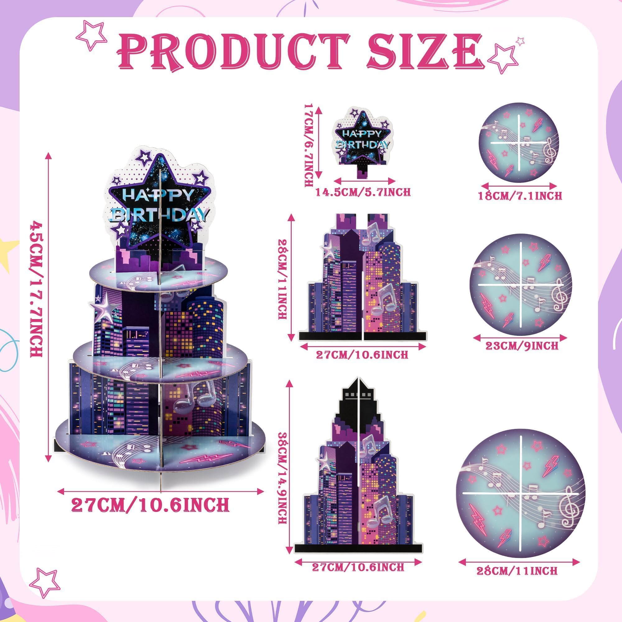 Salovio Singer Cupcake Stand Party Supplies - 3 Tier Korean Pop Singer Happy Birthday Party Cupcake Tower Table Decorations Musical Fan Theme Dessert Tray Holder Cake Stands for Girls Womens Teens