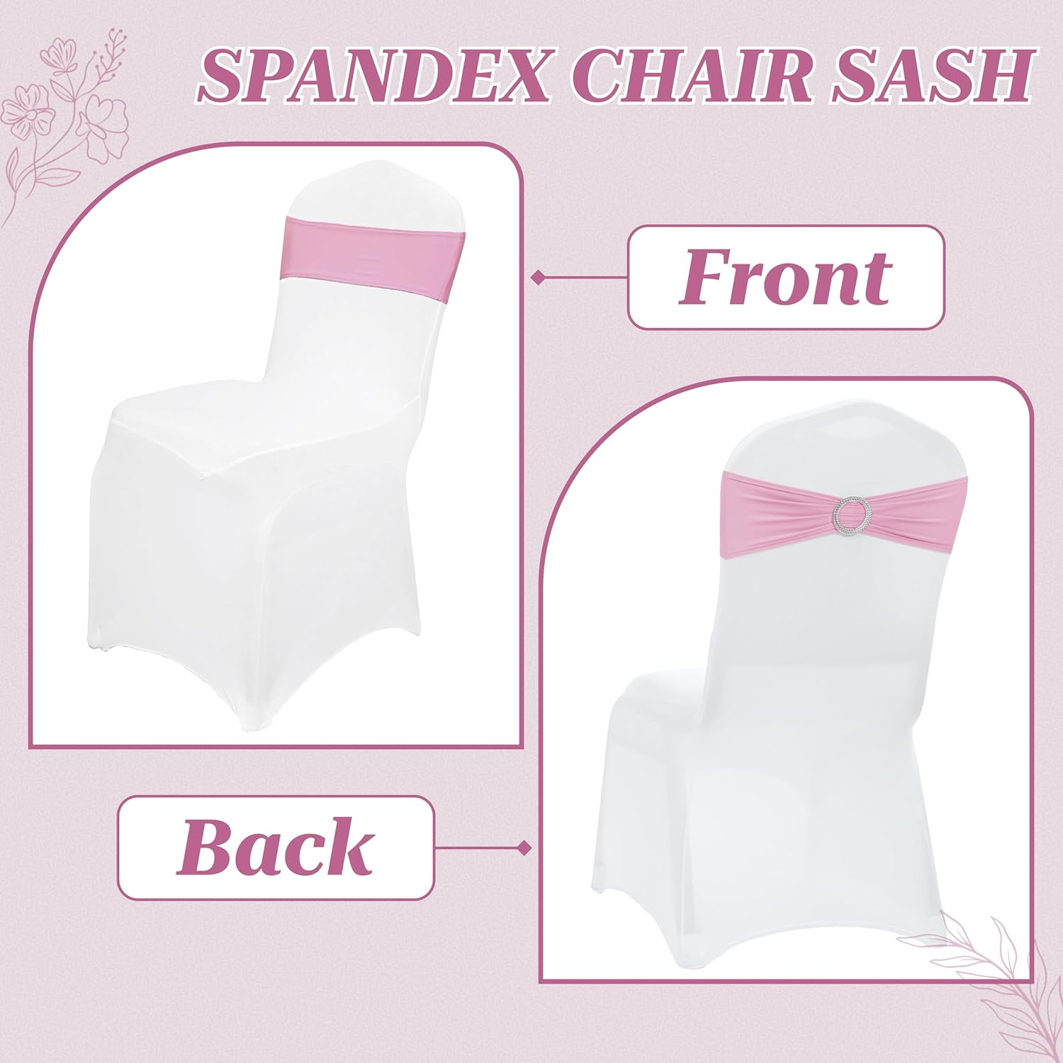 MDS Spandex Chair Sashes - Premium Stretch Covers with Buckle Slider for Weddings & Events | Blush Pink, Pack of 75