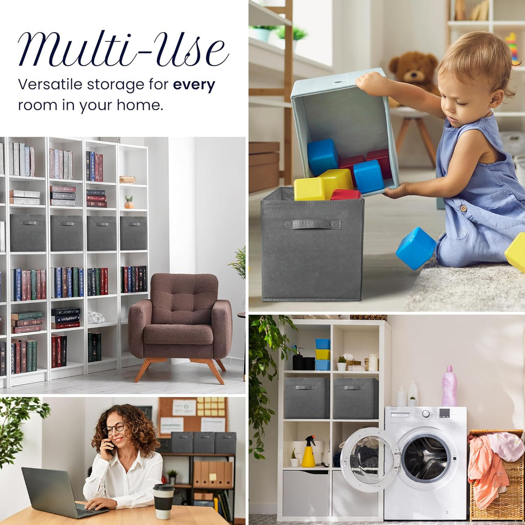 Reli. 11-Inch Cube Storage Bins - Collapsible Fabric Organizer Bins (4 Pack) | Dark Gray Cubby Boxes