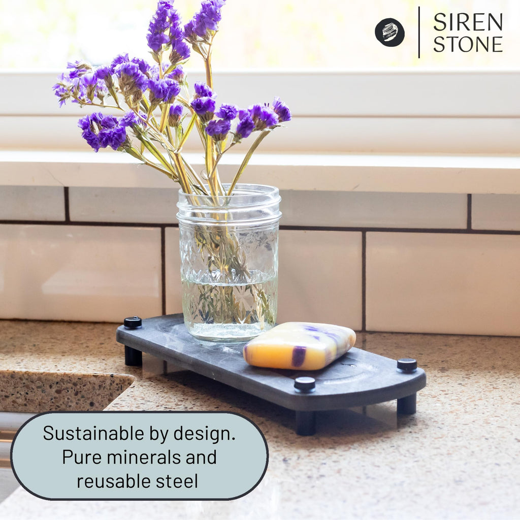 Siren Stone Premium Sink Caddy – Water-Absorbing Diatomaceous Earth Tray for Sink, Elevated Stainless Steel Feet, Non-Toxic, Fast-Drying, Kitchen or Bathroom