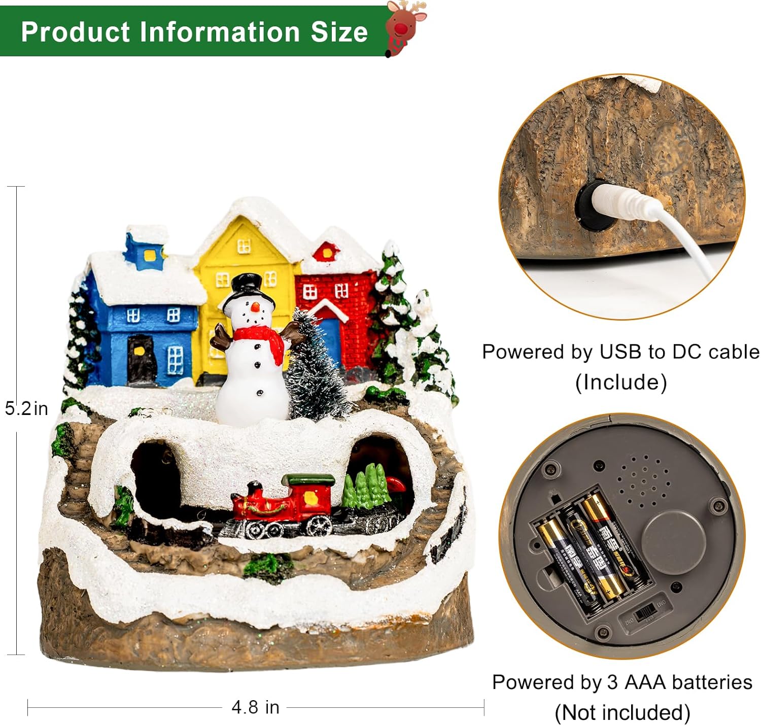 ZQQLITE Animated Musical Christmas Snowman Village - Lighted Figurines with Rotating Train | Holiday Tabletop Decor