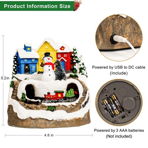 ZQQLITE Animated Musical Christmas Snowman Village Houses with Rotating Train, Lighted Christmas Village Collection Figurines for Home Tabletop Decorations Ornaments Gifts