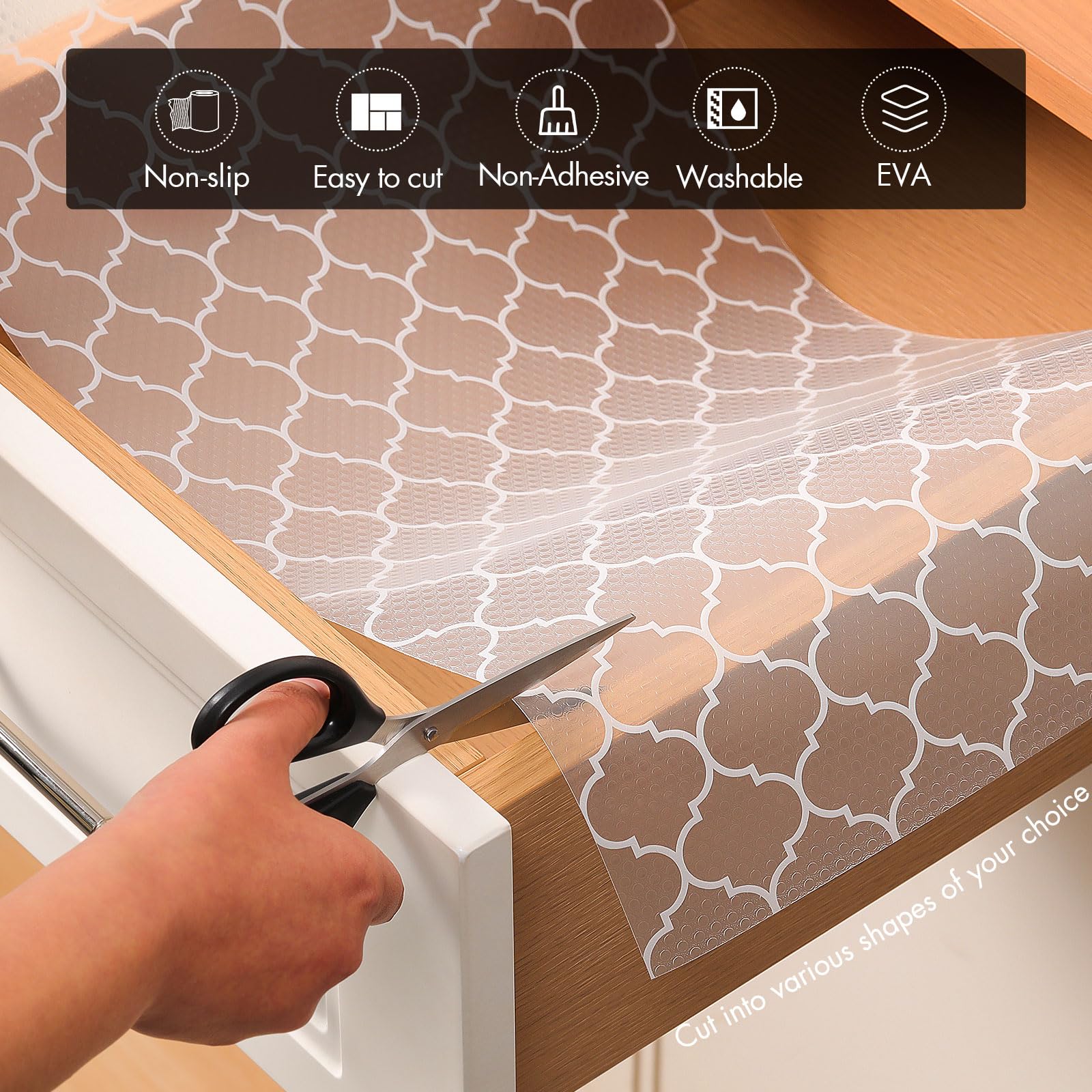 Cooyes Shelf and Drawer Liners for Kitchen Cabinets, Non Adhesive Cabinet Liner, EVA Waterproof Durable Non-Slip Drawer Mats for Shelves, Fridge, Storage, Kitchen Cupboards – Modern Pattern