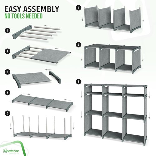 Cube Storage Organizer - 9 Storage Bins for Efficient Closet and Toy Organization | Grey
