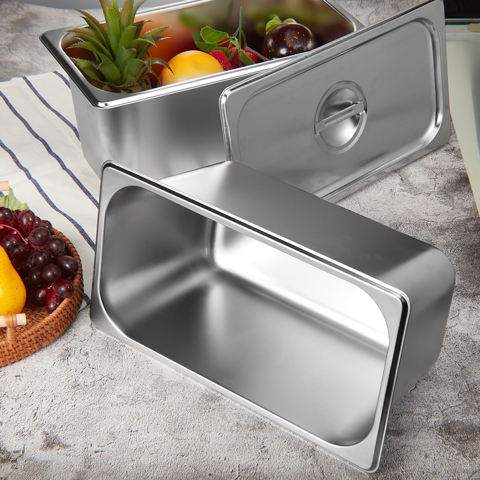Mifoci 12 Pack Stainless Steam Hotel Pan with Lid, 1/3 Size x 6 Inch Deep Restaurant Supplies Reusable Anti Rust Steam Water Pan for Home, Party, Restaurant, Hotel, Buffet