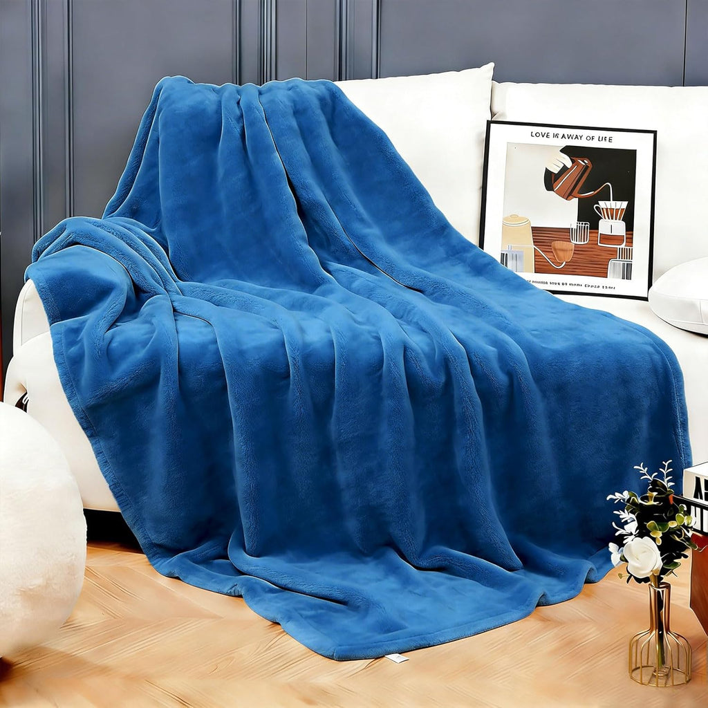 Skiennix Flannel Fleece Bed Blanket - Soft, Lightweight & Cozy Microfiber | Blue Twin (60"x80")