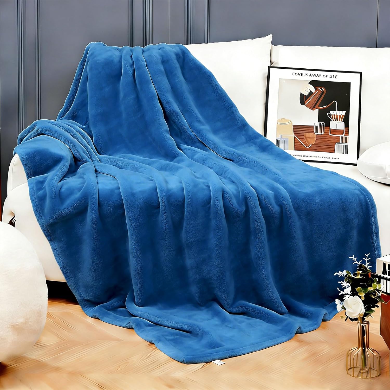 Skiennix Flannel Fleece Bed Blanket - Soft, Lightweight & Cozy Microfiber | Blue Twin (60"x80")