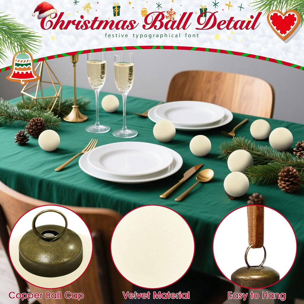 Skiennix Velvet Christmas Balls - 15 Pcs Shatterproof Ornaments | 3.15" Cream White Flocked Decor