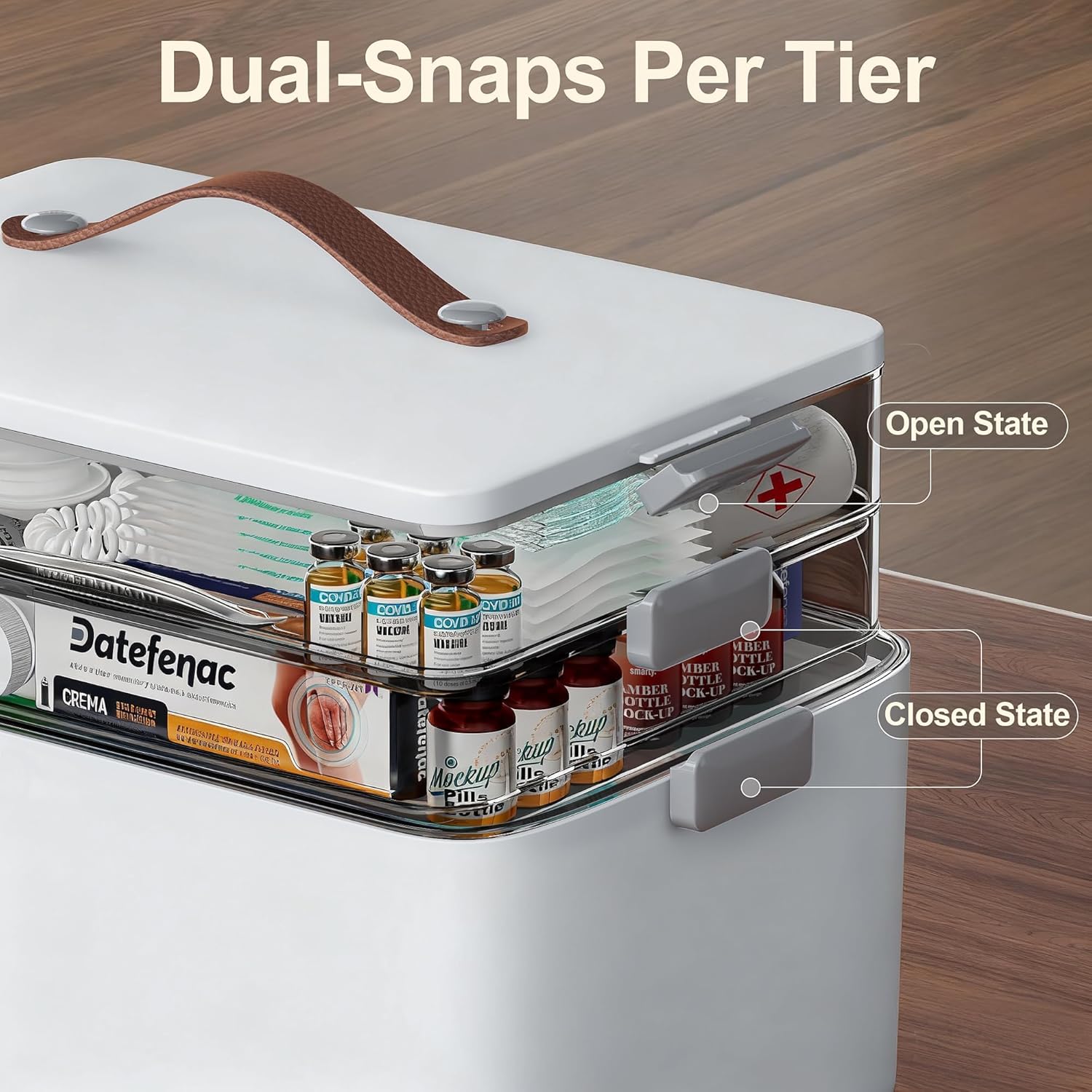 Spreezy 3-Tier Medicine Organizer - Clear Compartment Storage Box with Handle for Pills & Bandages