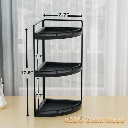 Corner Bathroom Organizer - 3 Tier Wood Vanity Shelf for Skincare & Toiletries | Black