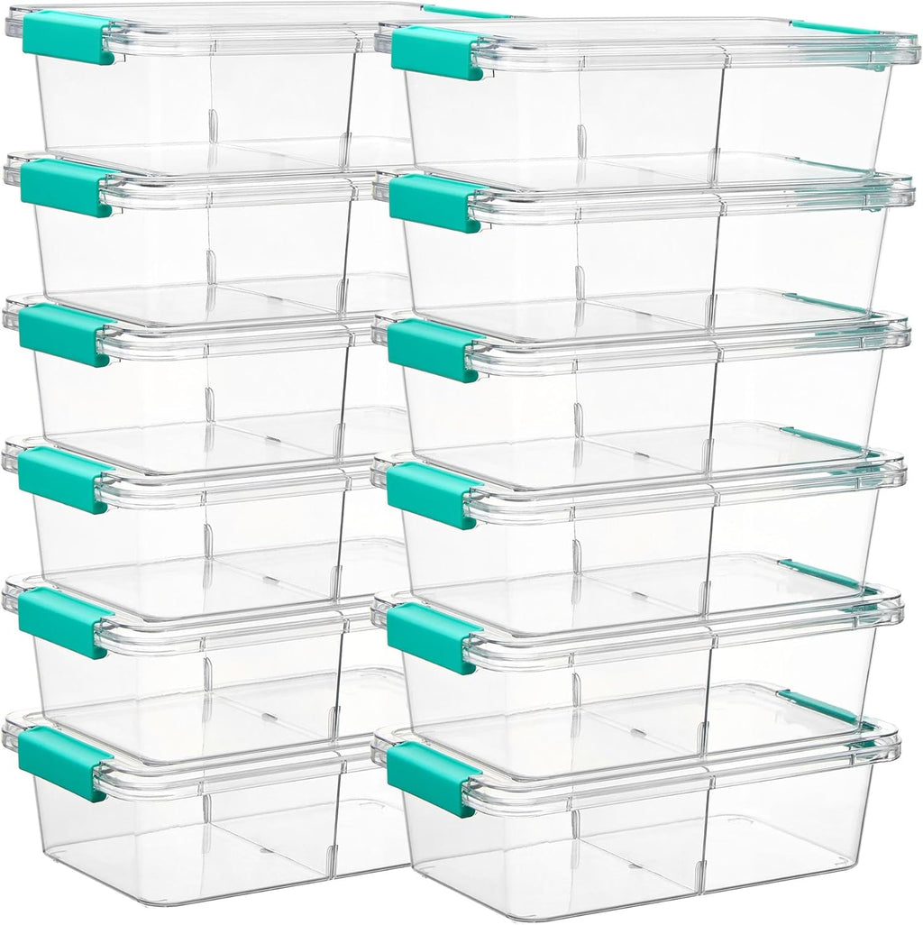 Vtopmart 12-Pack Clear Pencil Boxes - Stackable Plastic Organizers with Removable Dividers for Office & Craft Supplies