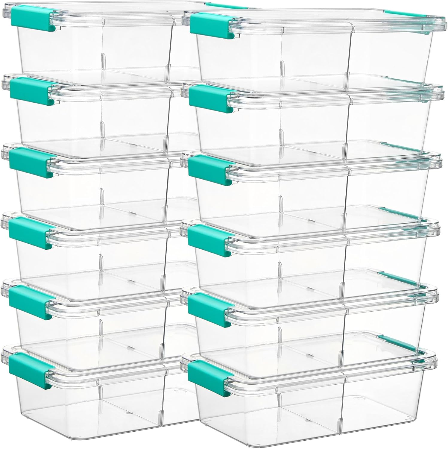 Vtopmart 12-Pack Clear Pencil Boxes - Stackable Plastic Organizers with Removable Dividers for Office & Craft Supplies