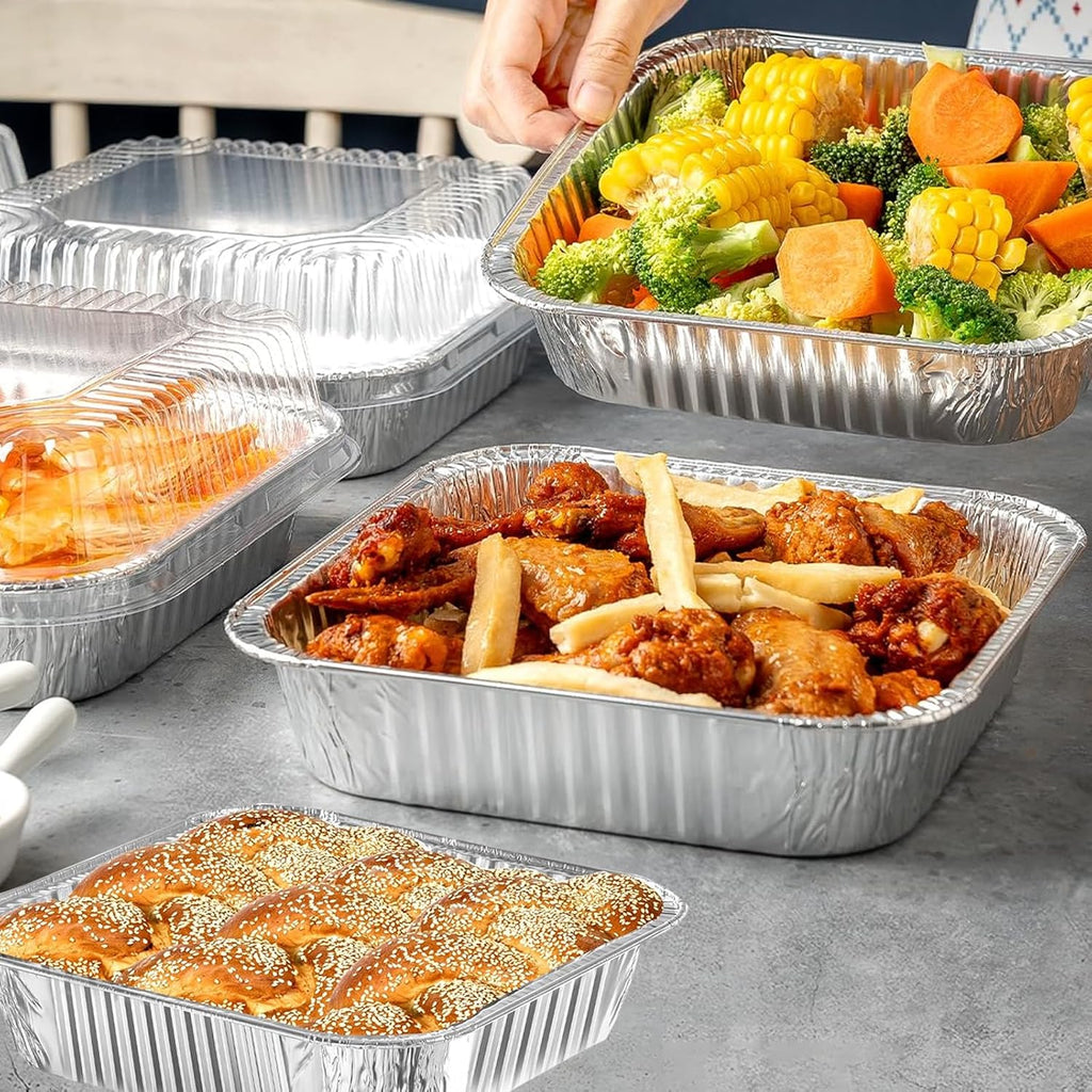 Aluminum Foil Pans - 20 Pack 8x8 Inch Disposable Baking Trays with Lids for Takeout & Catering
