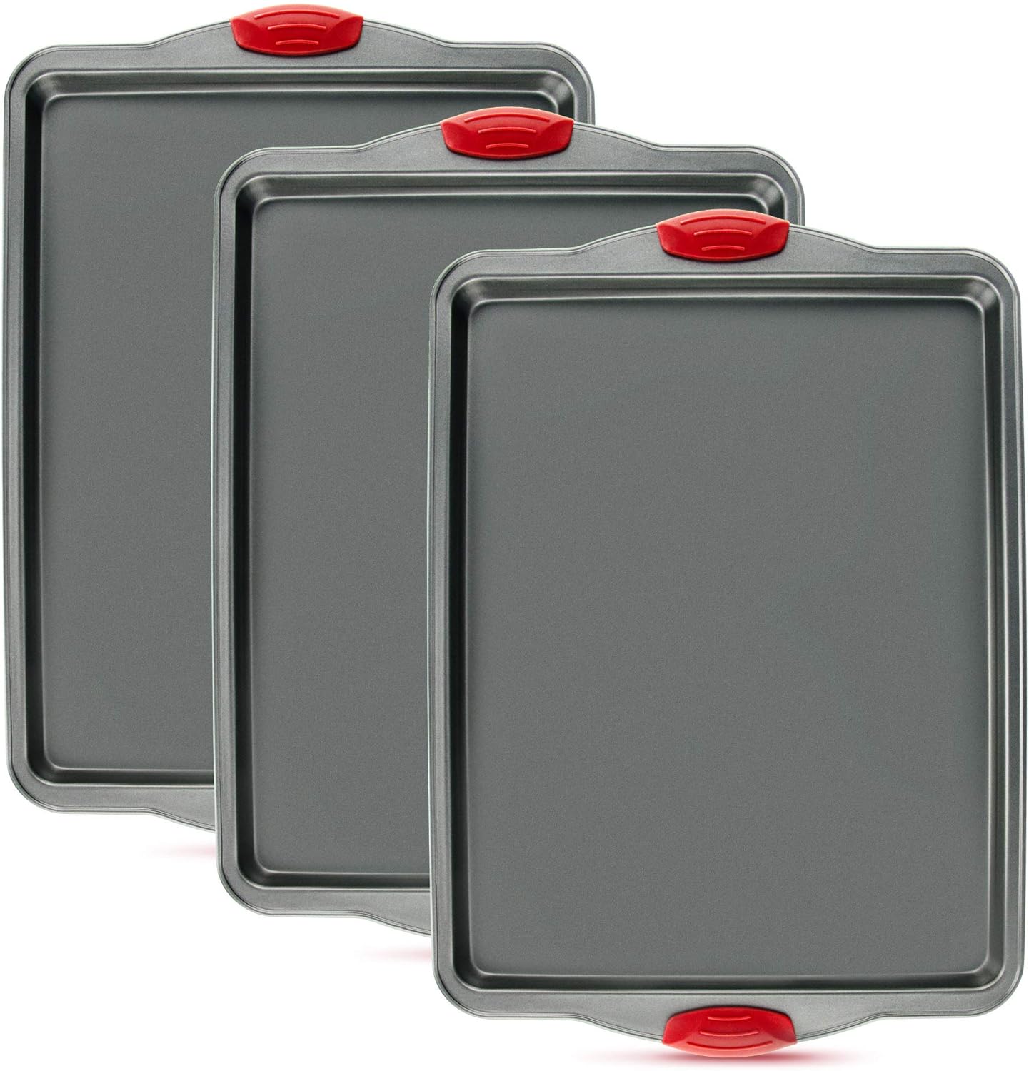 Premium Nonstick Baking Sheet Pans - Set of 3 Heavy-Gauge Carbon Steel | Warp, Dent & Rust-Resistant