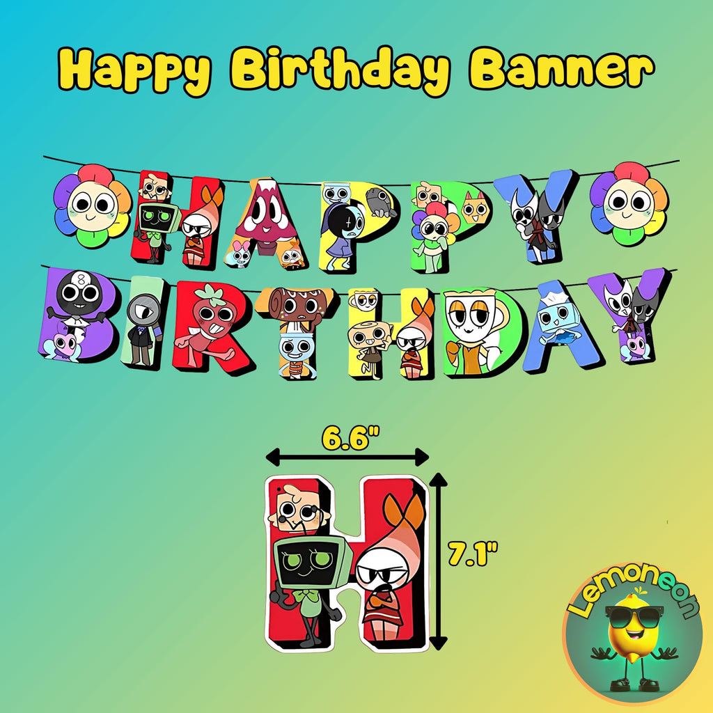 Lemoneon Birthday Party Decorations Supplies Happy Birthday Banner Cake Cupcake Toppers Balloons Background