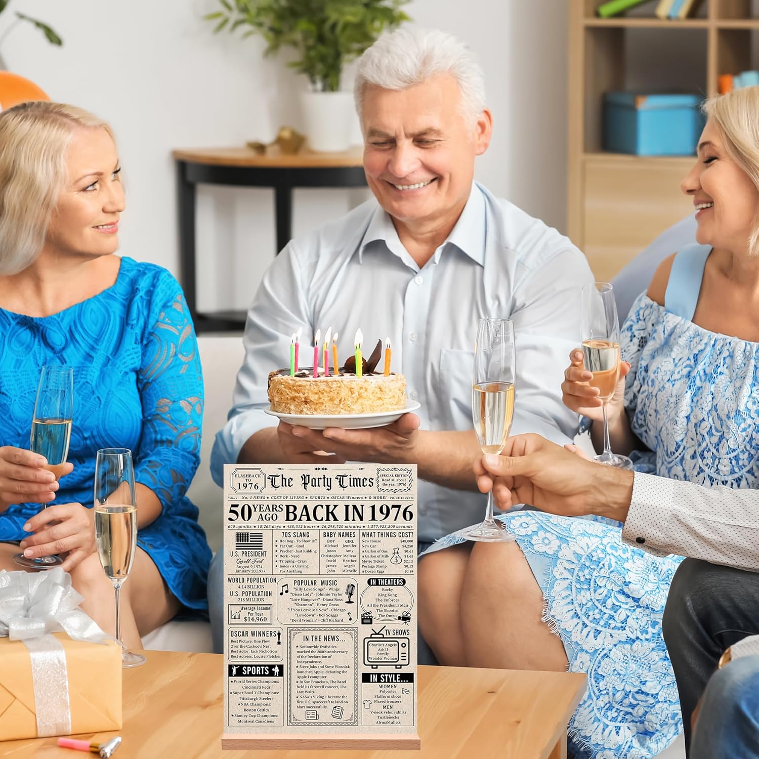 Trgowaul 50th Birthday Decorations - Vintage 1976 Acrylic Table Sign with Stand | Unique Anniversary Gift
