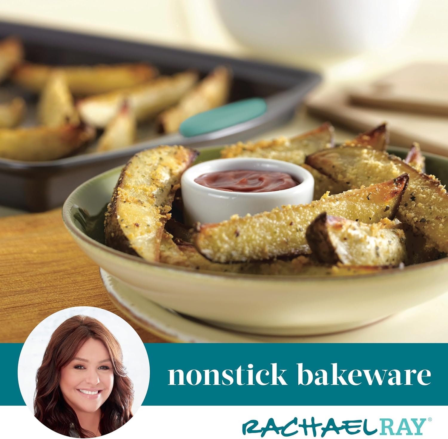 Rachael Ray Bakeware Nonstick Cookie Pan Set - 3-Piece Gray with Agave Blue Grips