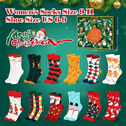 Advent Calendar 2025 | 12-Day Countdown Christmas Socks Set - Perfect Holiday Gifts for Women