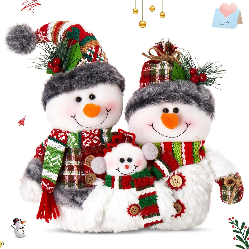 WEWILL 12'' Christmas Snowman Figurine - Cozy Family Decor for Holiday Tabletop & Tree Display