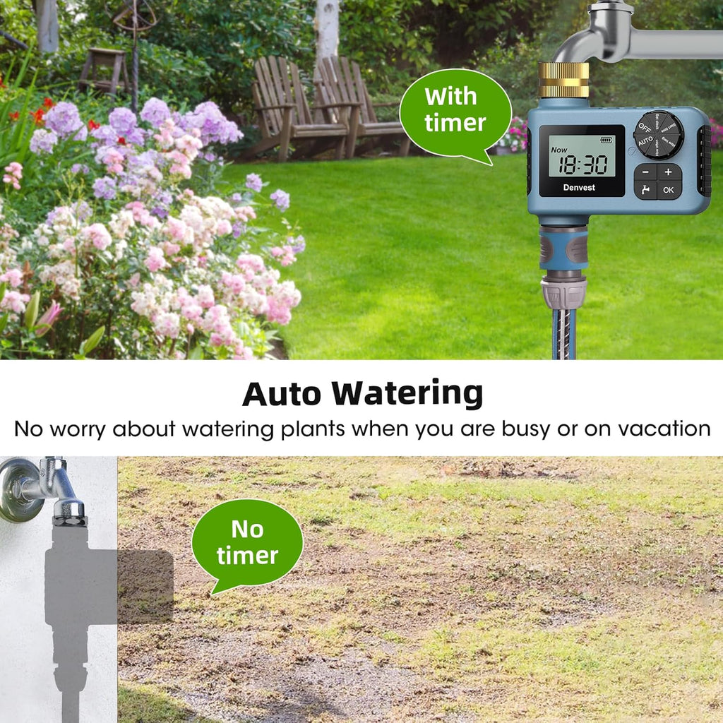 **Hose Timer - Brass Inlet & Outlet | Outdoor Water Timer with Rain Delay for Garden & Lawns**