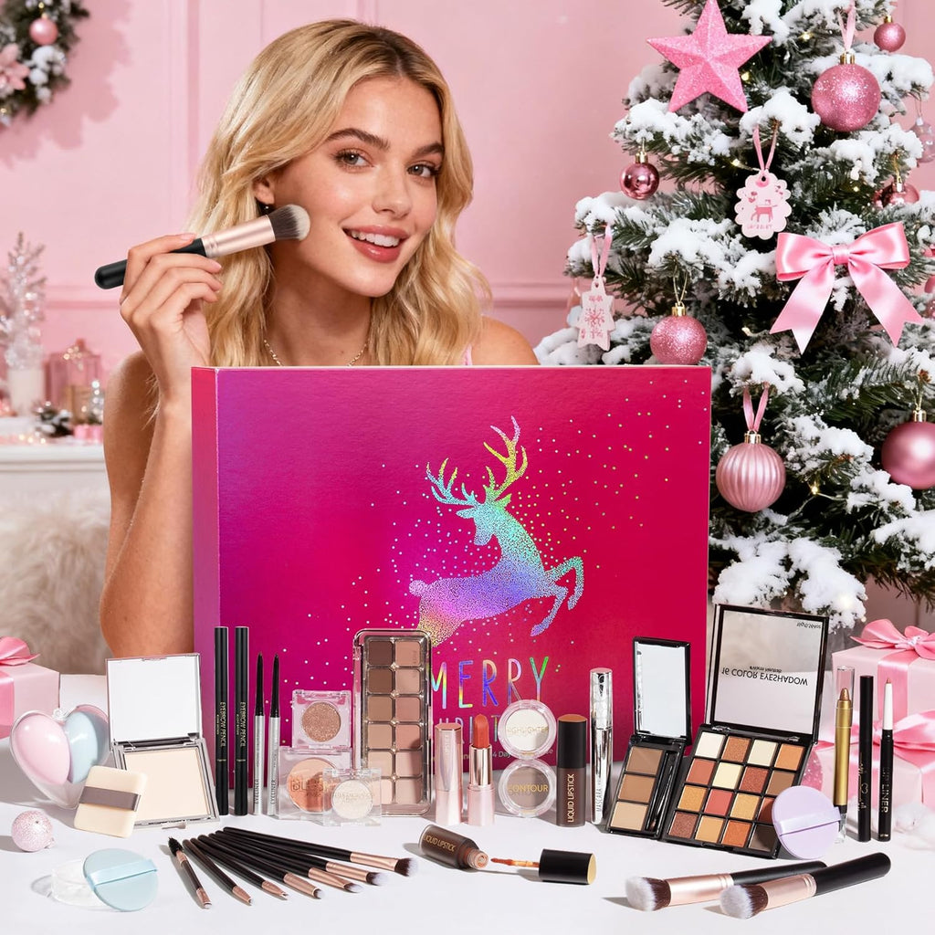 Qinline Makeup Advent Calendar 2025 | 24-Day Christmas Countdown for Women & Teens - Full Face Cosmetic Gift Set