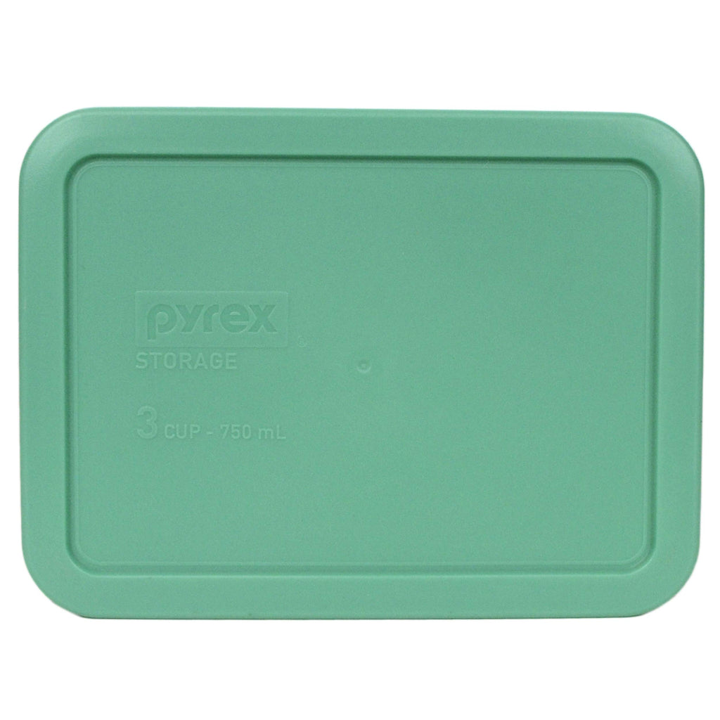 Pyrex (1) 7402-PC 6/7-Cup Red, (2) 7210-PC 3-Cup Light Green, (1) 7201-PC 4-Cup Blue, and (2) 7200-PC 2-Cup Orange Food Storage Lids - Made in USA