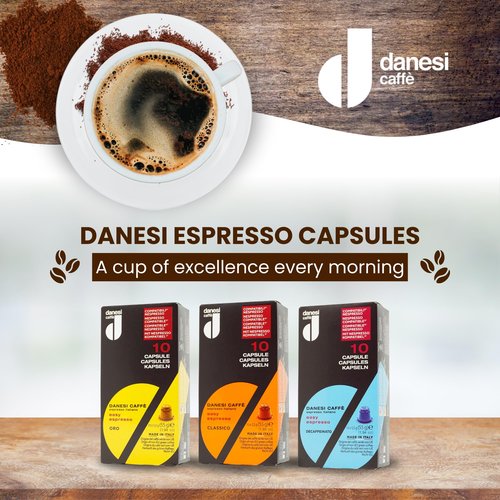 Danesi Caffe Italian Coffee Capsules - Medium Roast Espresso Coffee Pods for Home & Office Use - Premium Italian Oro Blend, 100-Count Pack