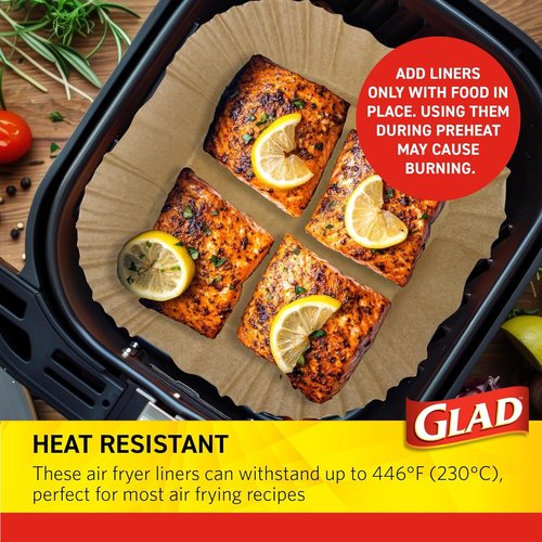 Glad Air Fryer Liners - Nonstick, Heat Resistant, Food Grade Material - 7.9" | 100 Count for Square & Round Fryers