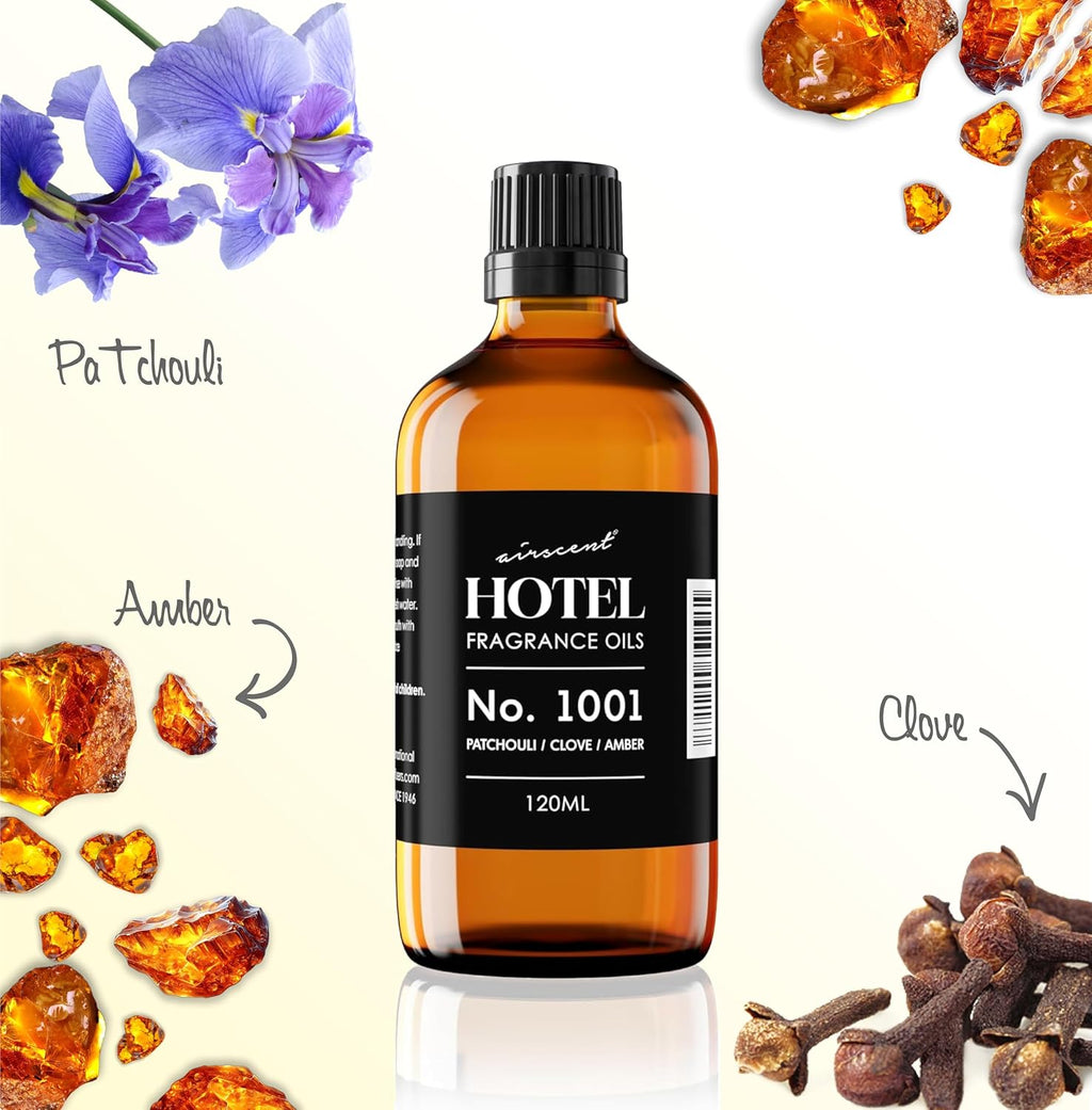 AirScent Hotel Diffuser Oil No. 1001 - Premium Patchouli Clove Amber Fragrance - 10 mL Glass Dropper Bottle