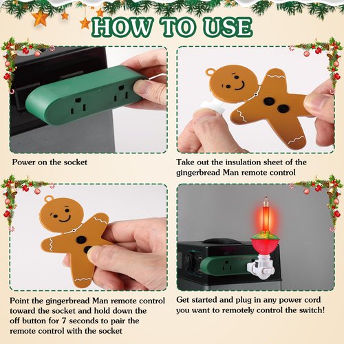 Enhon Wireless Remote Switch for Christmas Tree Lights, Gingerbread Man Wireless Remote for Christmas Tree Lighting Controller On Off Touch(1 Pack)
