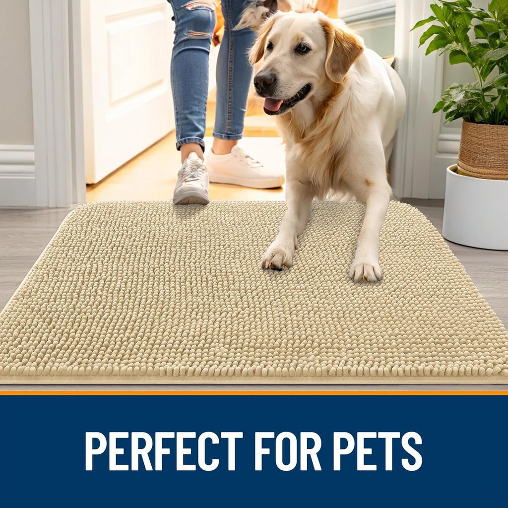 OLANLY Dog Door Mat - Absorbent Non-Slip Chenille Mat for Muddy Paws | 59x20 Inches, Quick Dry, Washable