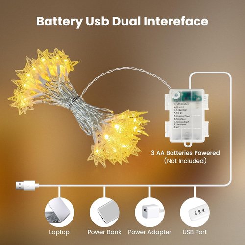 HEYFUNi Star String Lights - 50 LED Fairy Lights with Remote | 16ft Waterproof Decor for Kids' Rooms, Nurseries & More
