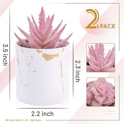 Der Rose Artificial Succulent Plants - Set of 2 Mini Pink Decor for Office Desk & Home Vanity