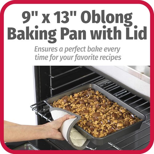 GoodCook Everyday Baking Pan - Nonstick Oblong Cake Pan with Metal Lid, 9x13-Inch, Gray