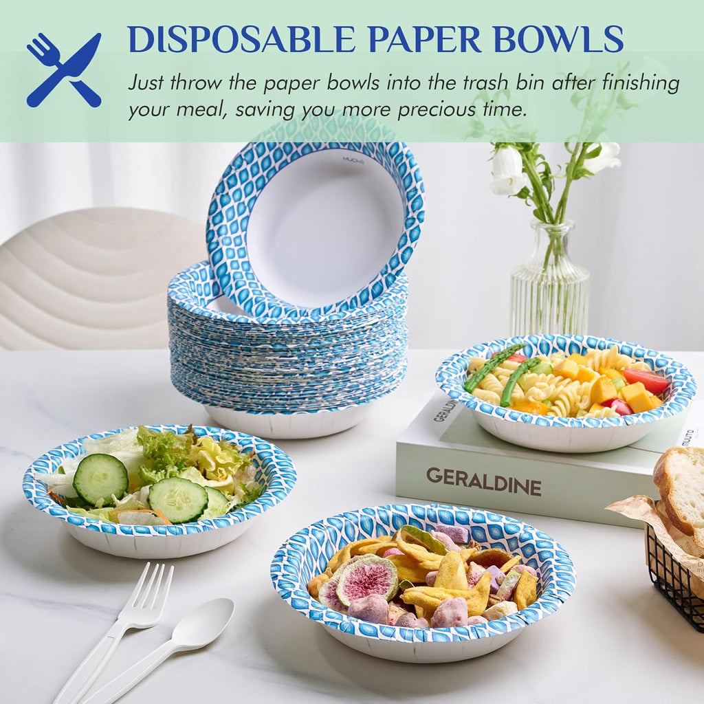 MUCHII 20 Oz Disposable Paper Bowls - 180 Count, Soak Proof Design for All Meals
