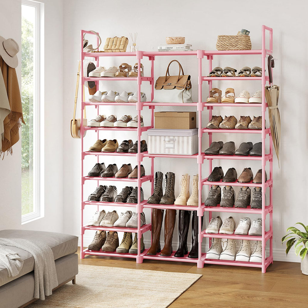 WOWLIVE 9 Tiers Shoe Rack Shoe Storage Shoe Organizer 50-55 Pairs Shoe Tower Unit Shelf Durable Metal Pipes with Plastic Connectors Stackable Cabinet Pink