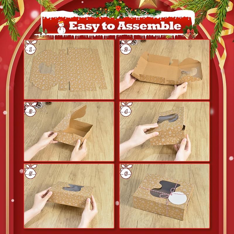 COTOPHER 30Pcs Christmas Cookie Boxes with Window, 12x8x2.5in - Brown Variation