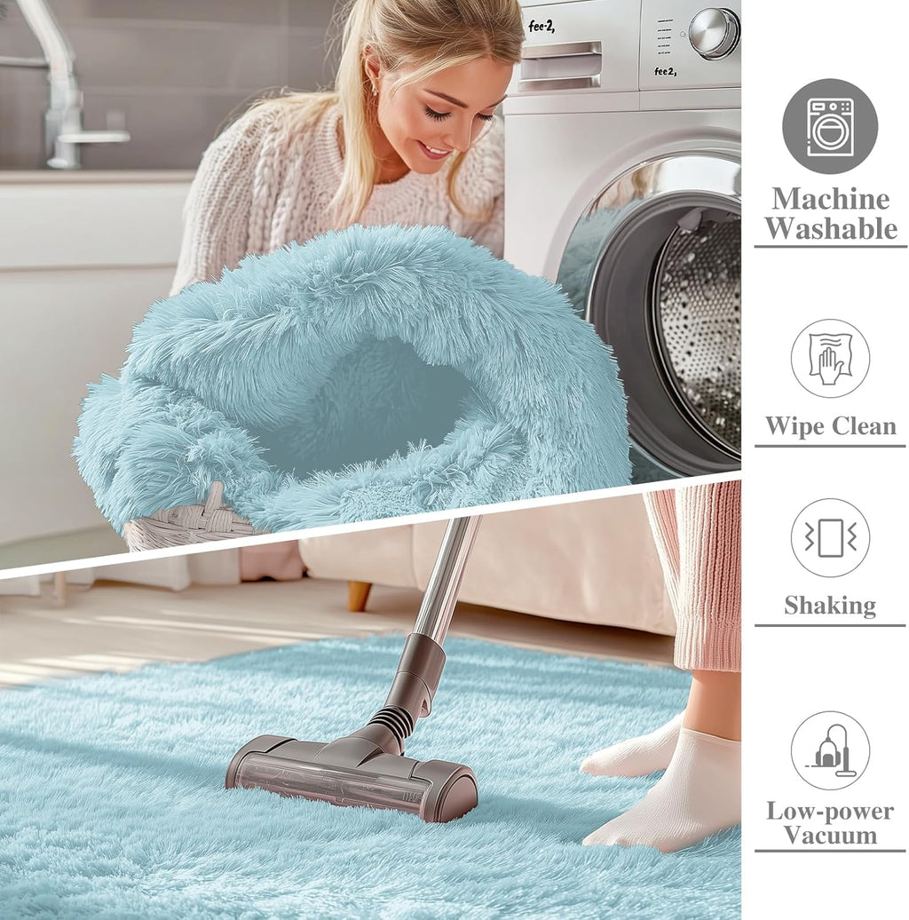 OLANLY 2x8 Machine Washable Runner Rug - Soft Fluffy Shaggy Indoor Carpet for Bedroom & Hallway | Light Blue Decor