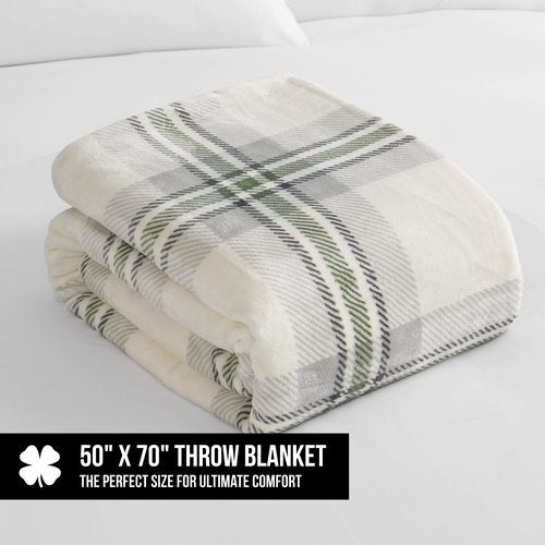 Lucky Brand Sherpa Plaid Grey/Olive 50"X70" Cozy Plush Blanket - Premium Microfiber Throw for Luxurious Comfort and Style