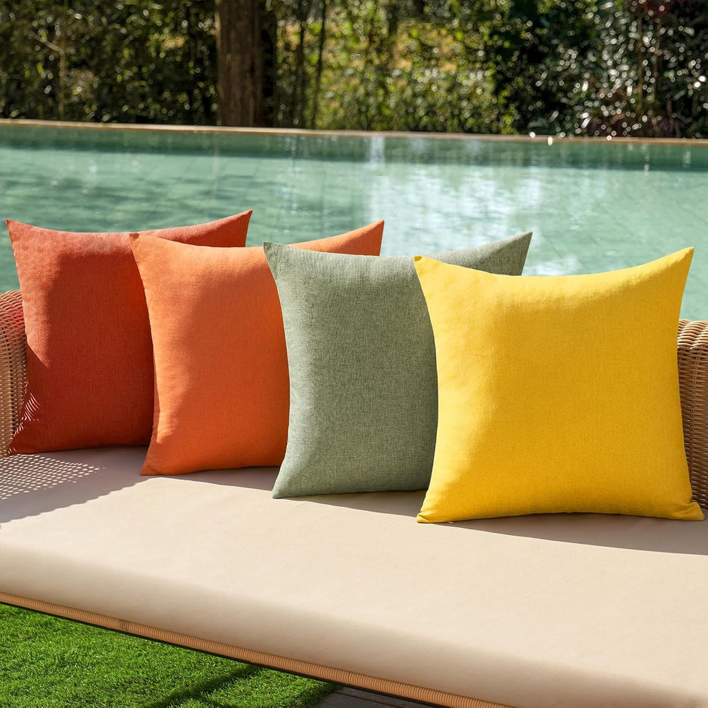 MIULEE Decorative Outdoor Throw Pillow Covers - Waterproof Linen Cushion Cases | Pack of 4, 18x18 inch, Rust Green for Halloween & Patio