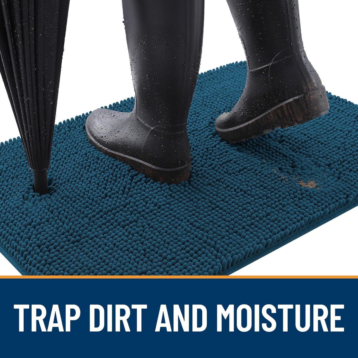 OLANLY Dog Door Mat - Absorbent Non-Slip Mud Mat for Muddy Paws | 24x16 Atlantic Blue, Quick Dry Chenille