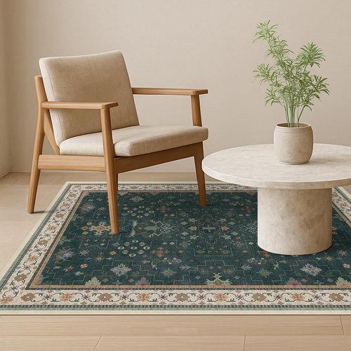 Hazo Haus Dark Green 4x6 Area Rug - Modern Vintage Boho Floral Design, Washable & Non-Slip for Home & Office