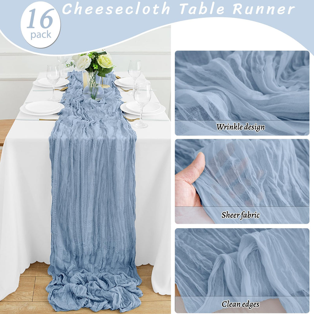 2Pack Dusty Blue Table Runner 10FT Dusty Blue Cheesecloth Table Runner 35x120Inch Long Boho Table Runners Rustic Gauze Table Runners for Party Wedding Bridal Shower Baby Shower Decorations