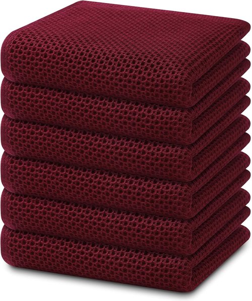 Homaxy Kitchen Dish Towels - Ultra Soft 100% Cotton Waffle Weave, Quick Drying, 13 x 28 Inches, 6-Pack | Burgundy